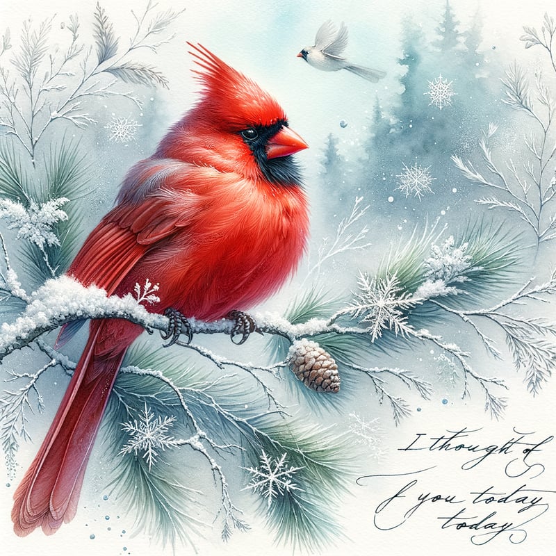 Winter Watercolor Cardinal Scene