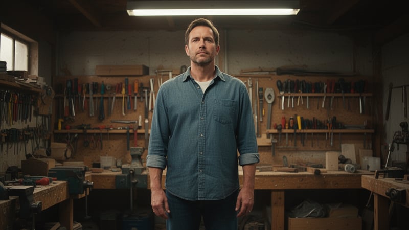 Man Standing Strong in Workshop
