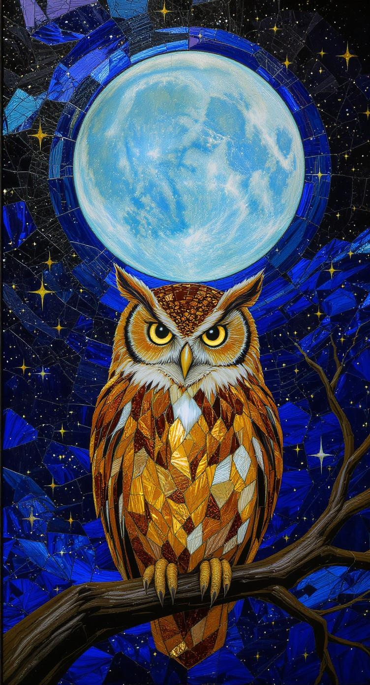 Stained Glass Owl Night Scene