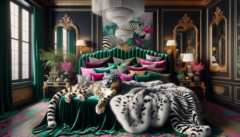 Luxurious Snow Leopard in Maximalist Room