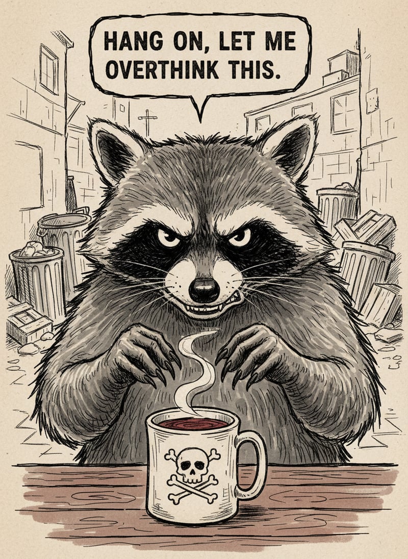 Raccoon Coffee Sketch Illustration