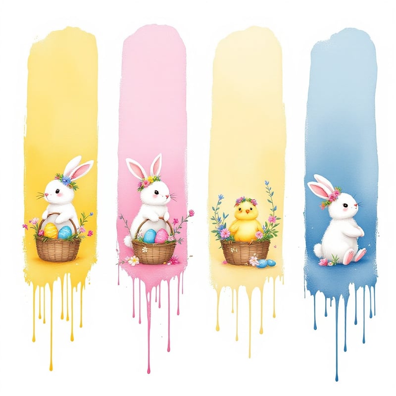 Pastel Easter Bunny and Chick Art