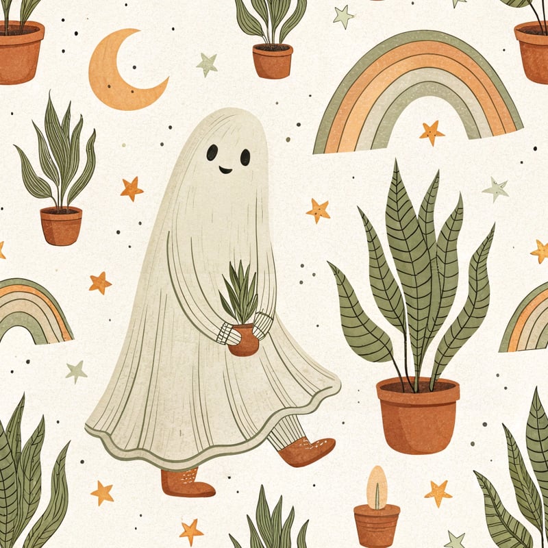 Whimsical Ghost with Snake Plant