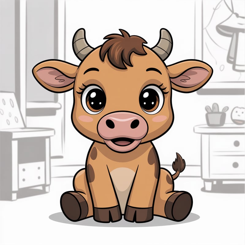 Cute Animated Calf in Kids Room