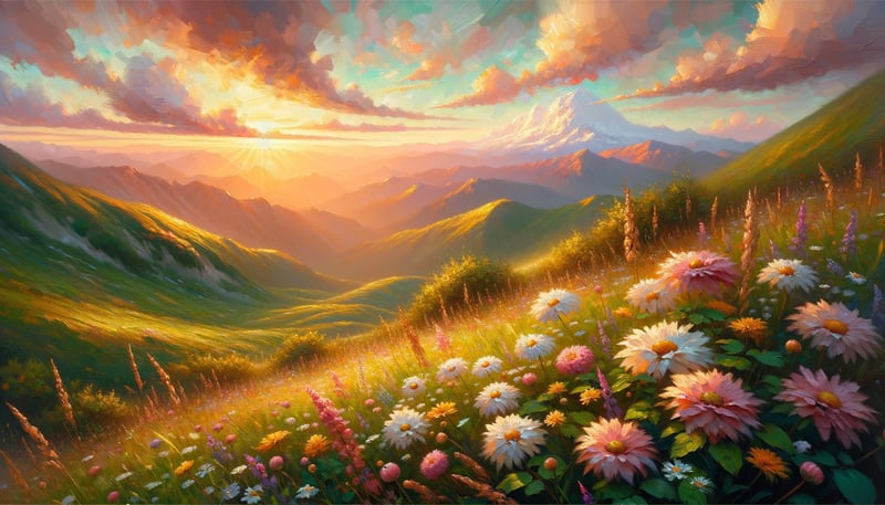 Sunlit Mountain Meadow at Sunset