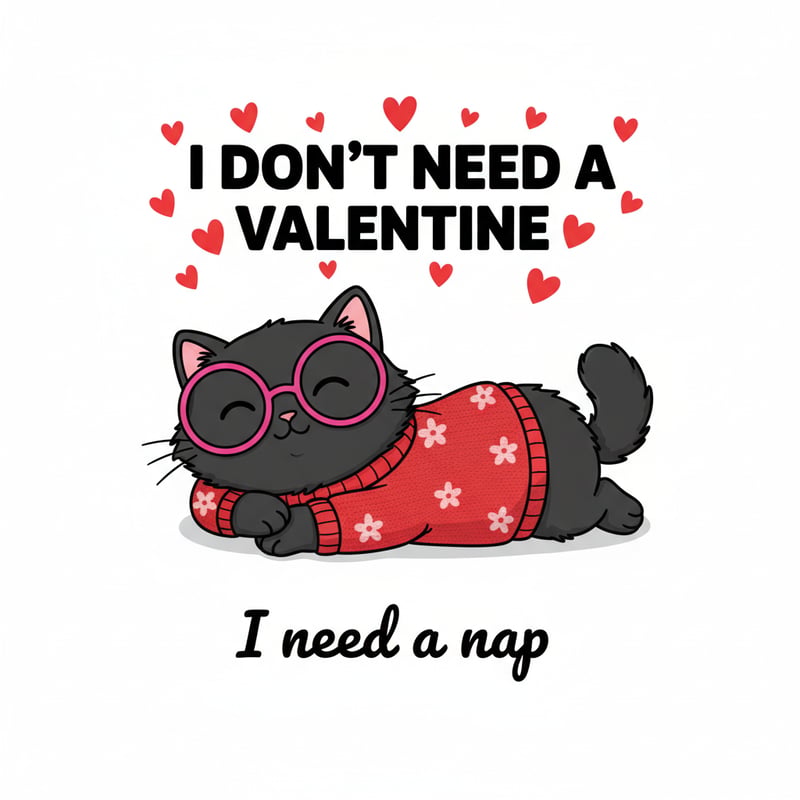 Fluffy Cat Cartoon with Valentines Text
