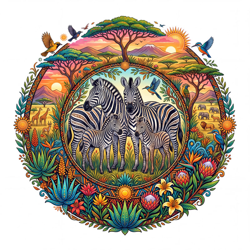 Zebra Landscape Centerpiece on White