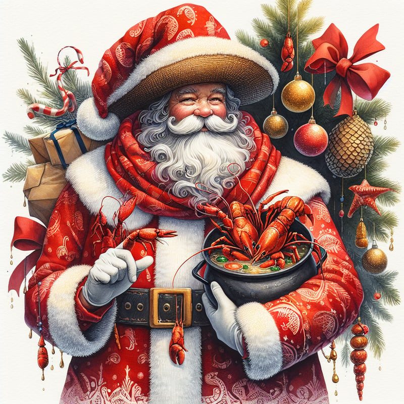 Cajun Santa Claus Watercolor Art