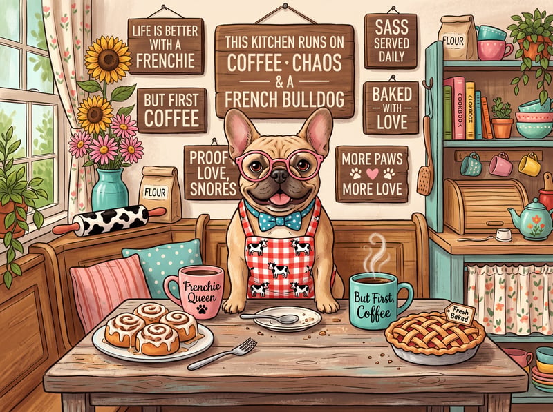 Whimsical French Bulldog Kitchen Scene
