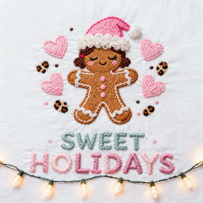 Cute Christmas Gingerbread Embroidery