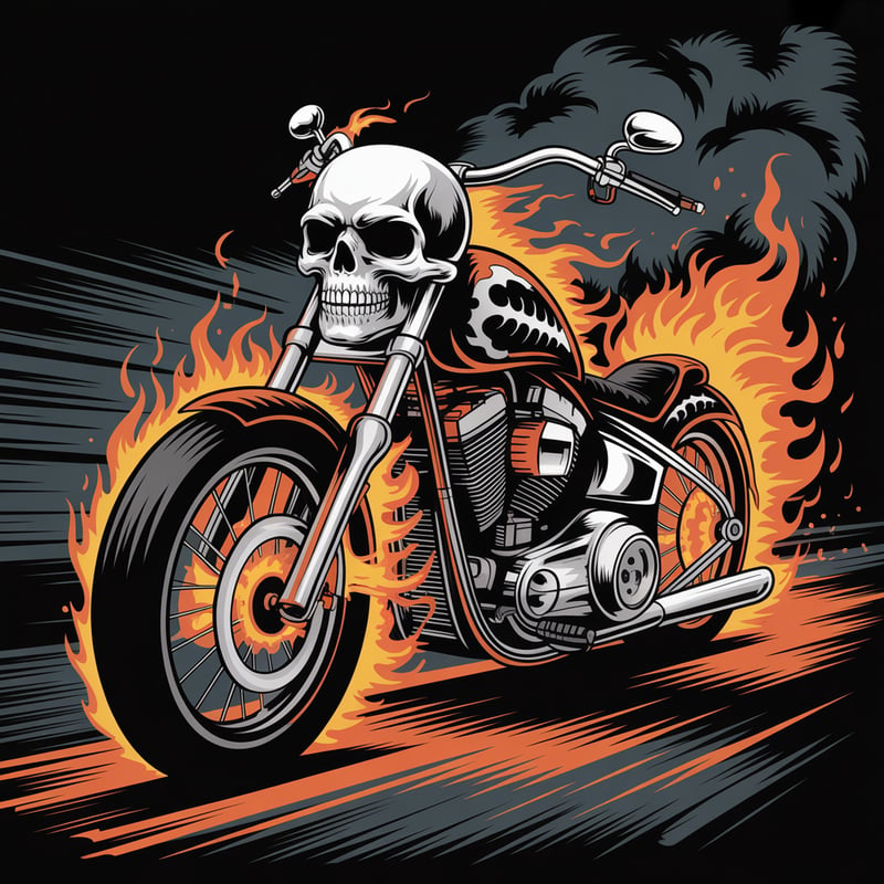Skull Motorcycle with Fiery Wheels