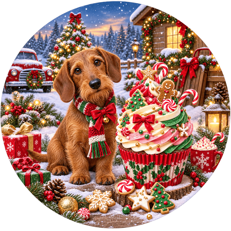 Red Wirehaired Dachshund Christmas Cupcake