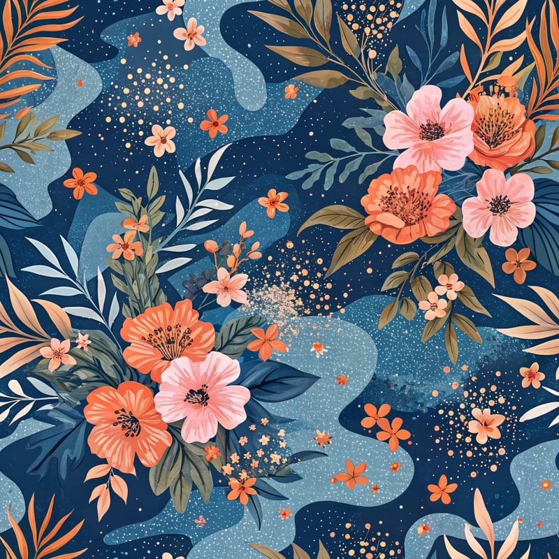Cobalt Blue Camouflage with Neon Florals