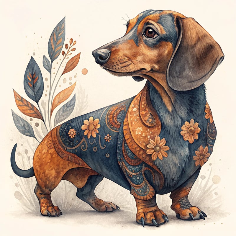 Bohemian Hand-Painted Dachshund Art