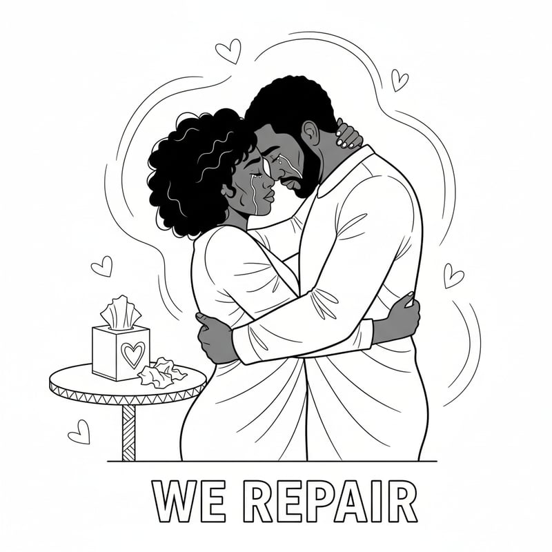 Black Couple Hugging Line Art