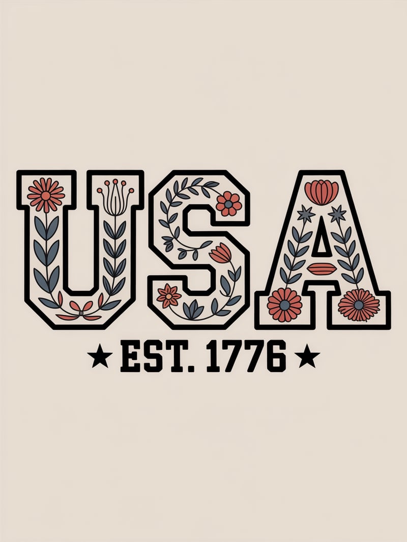 USA Patriotic Floral T-Shirt Design