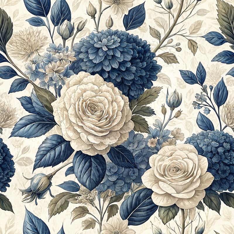 Navy Cream Floral Pattern
