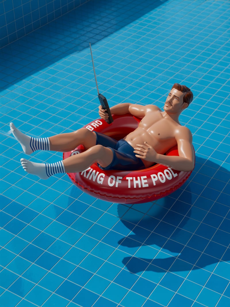 Dad Floating in Pool with Remote