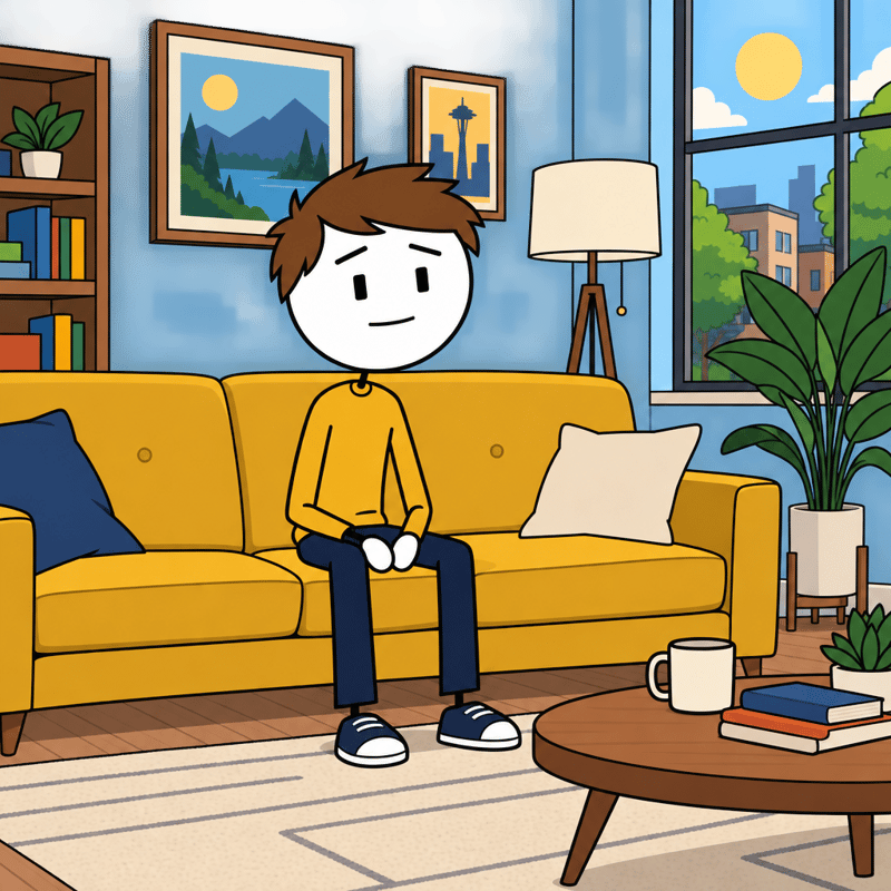 Flat 2D Cartoon Character in Interior