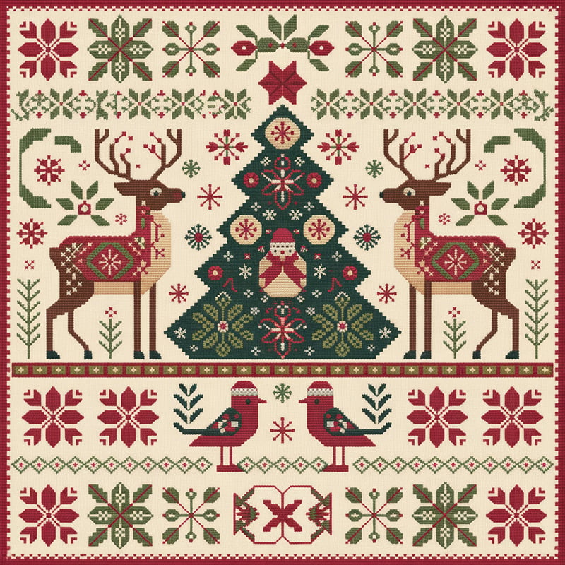 Folk-Art Christmas Cross-Stitch Design