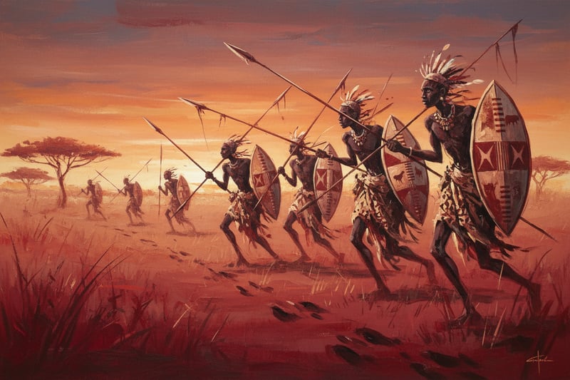 Tribal African Hunters in Savanna Art
