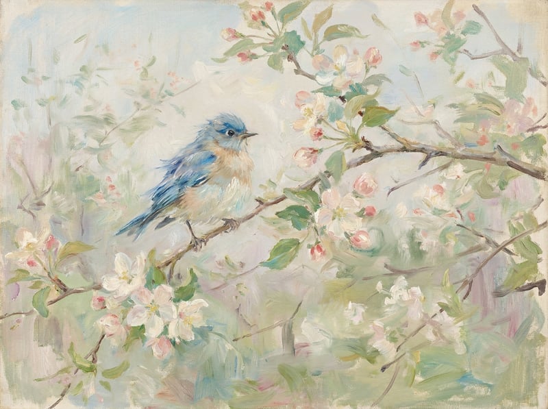 Bluebird on Apple Blossoms Painting
