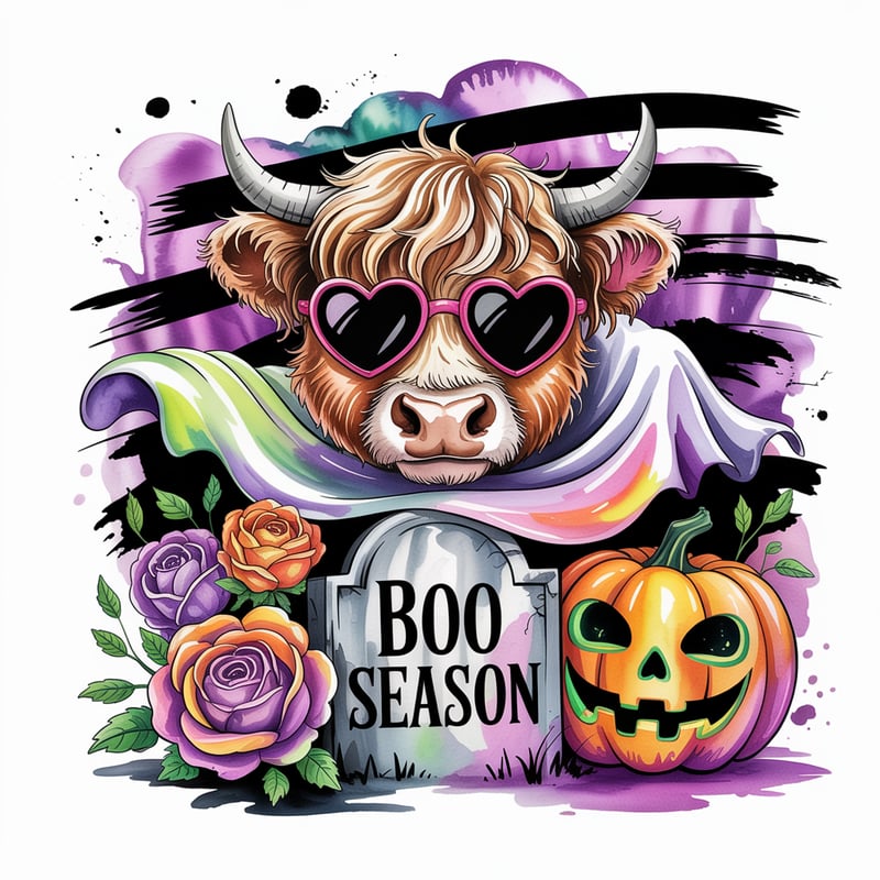 Cute Highland Cow Halloween Art