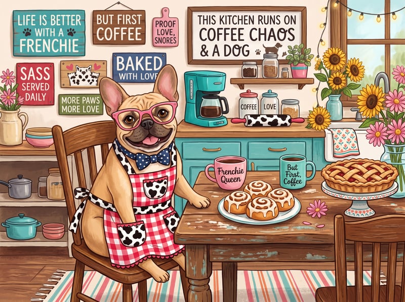 Whimsical French Bulldog Kitchen Scene