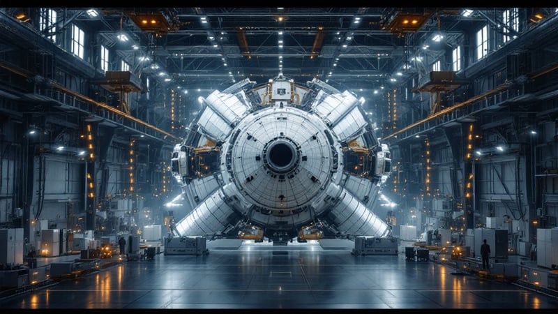 Ariel Shot of Giant Satellite in Hangar