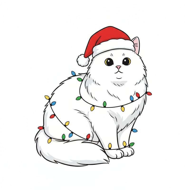 Fluffy Siberian Cat in Santa Hat
