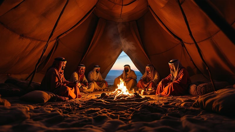 Bedouin Family Sharing Meal at Dusk
