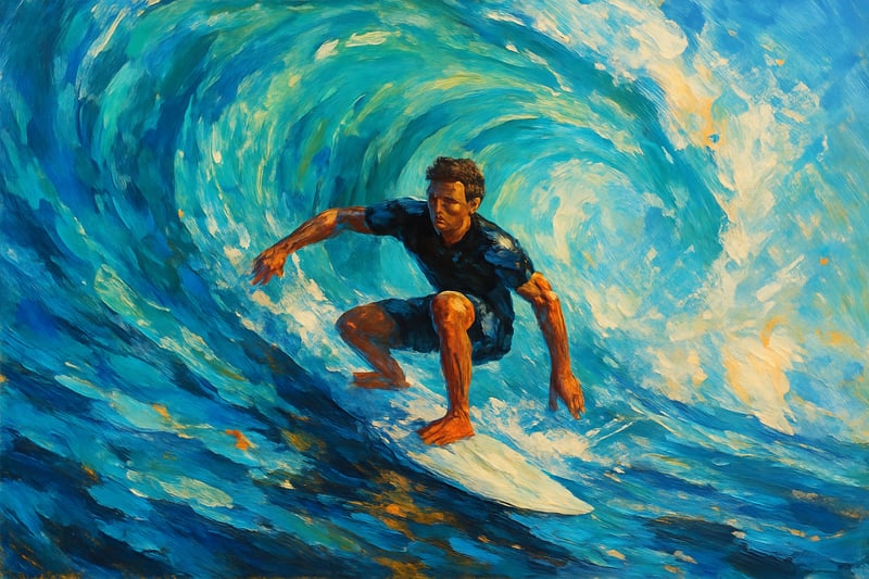 Surfer on Turquoise Curling Wave