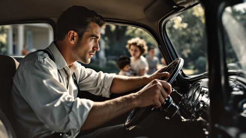Father Teaching Son to Drive, 1937
