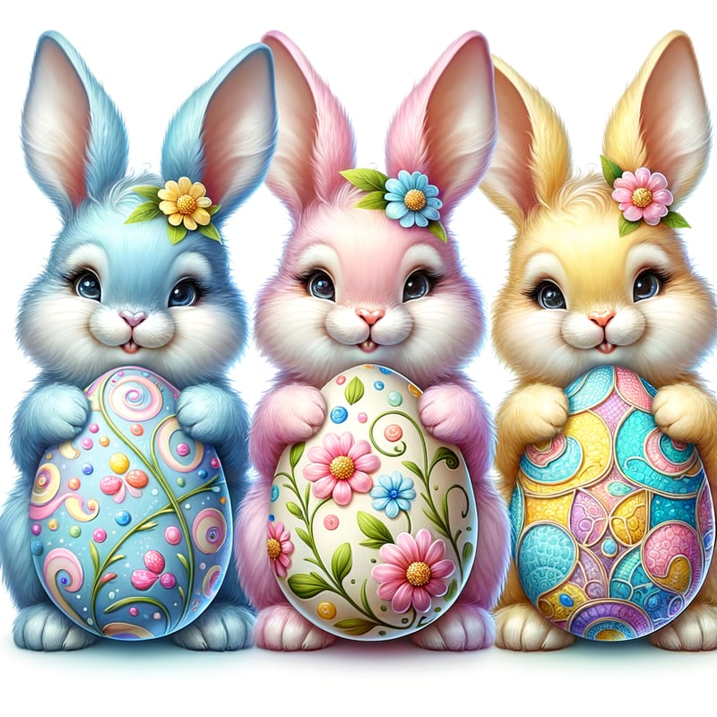 Pastel Bunnies with Easter Eggs