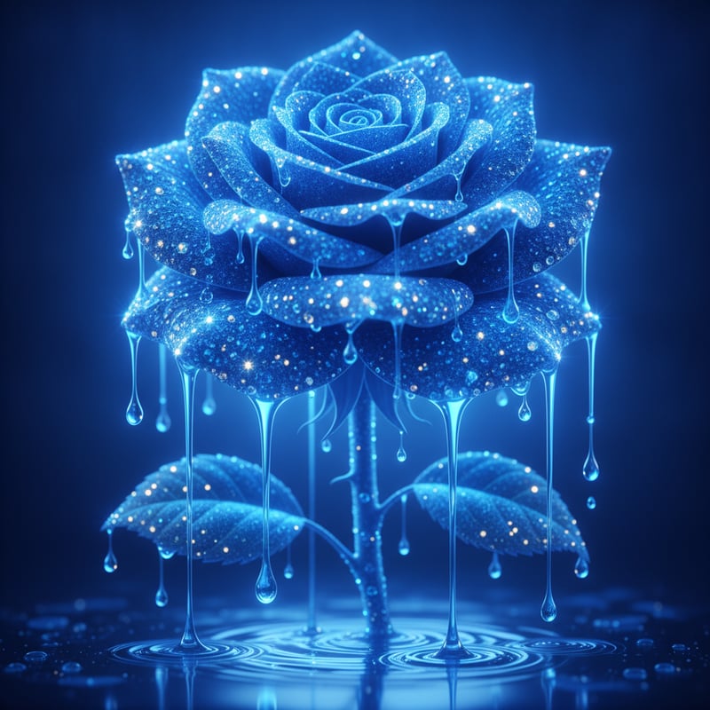 Glowing Blue Rose with Rhinestones