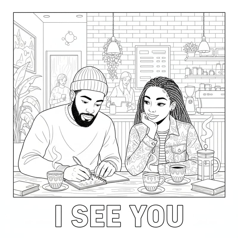 Black and White Coffee Shop Illustration