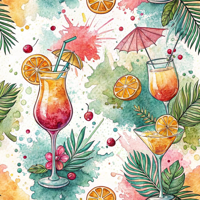 Tropical Cocktail Paint Splash Pattern