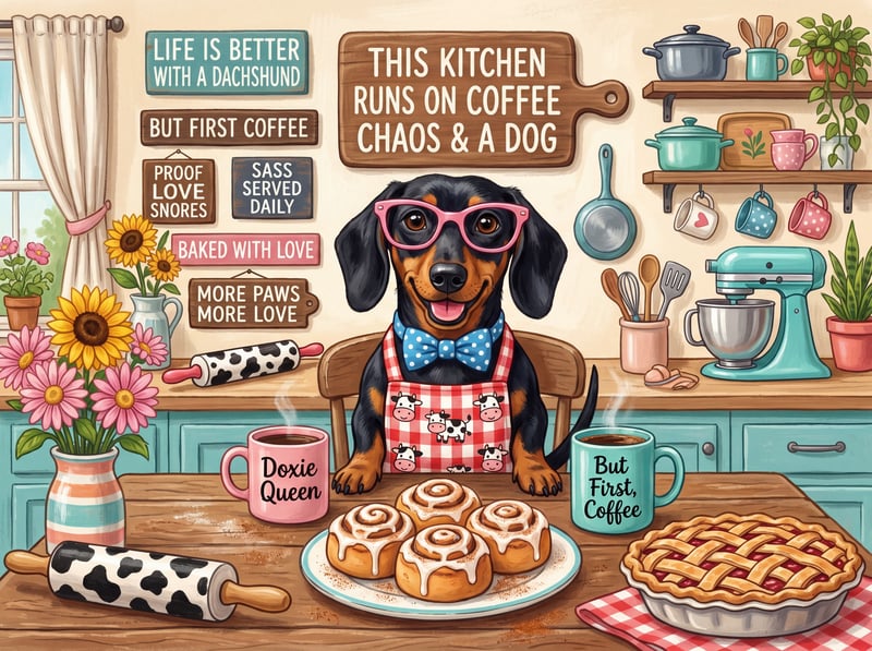 Whimsical Dachshund Kitchen Scene