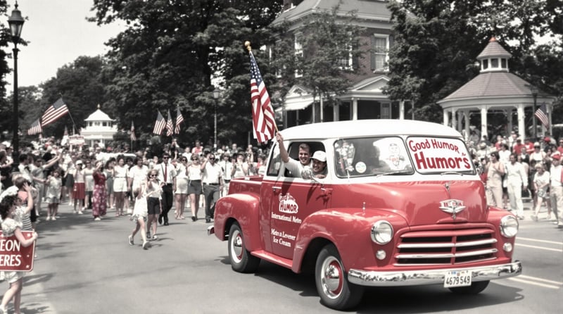1953 Red and White Delivery Van in Parade
