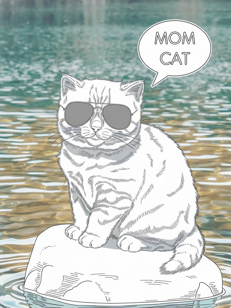 Cute Kitten Line Art with Sunglasses