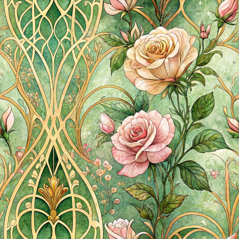 Art Nouveau Seamless Pattern with Gold Accents