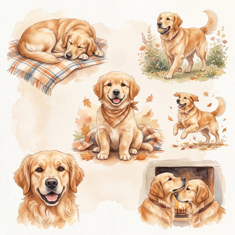 Golden Retriever Watercolor Illustrations