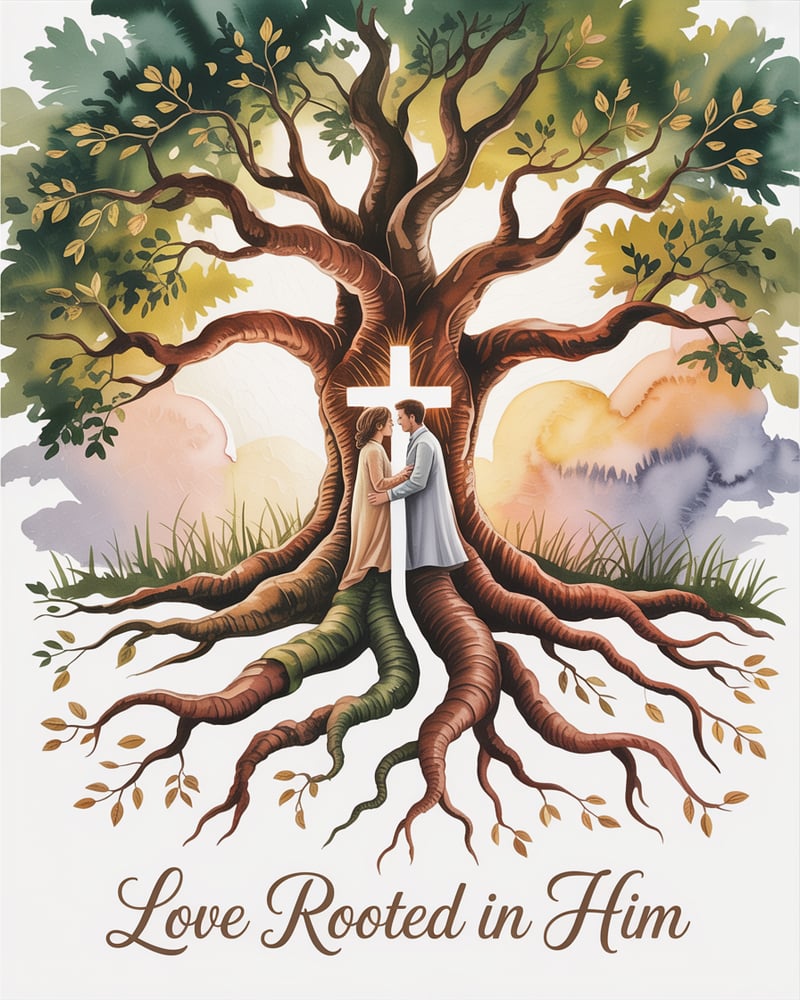 Christian Romantic Design with Tree and Love Quote