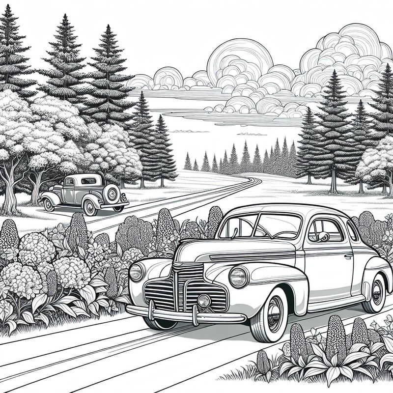 Vintage Car Coloring Book Outline