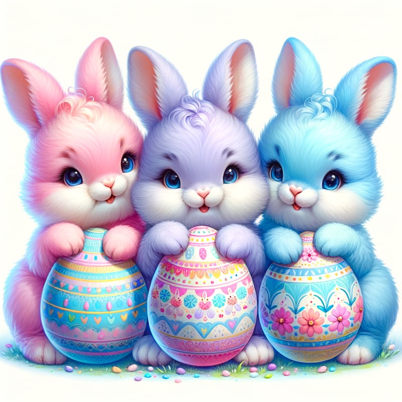 Pastel Bunnies with Easter Eggs