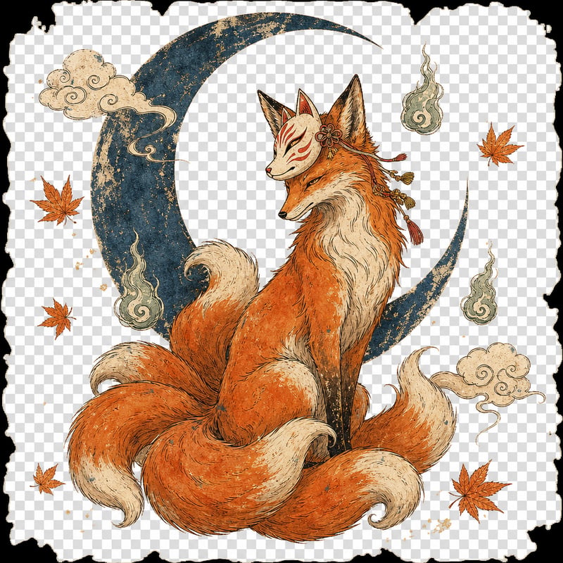 Vintage Kitsune Moon Poster