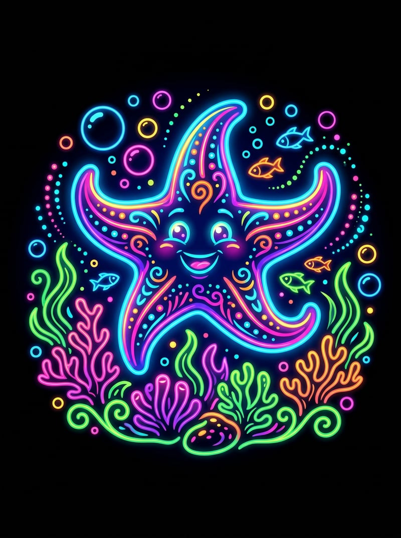 Neon Starfish T-Shirt Design