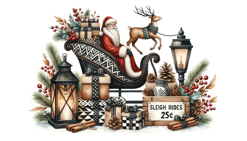 Christmas Watercolor Sleigh Scene