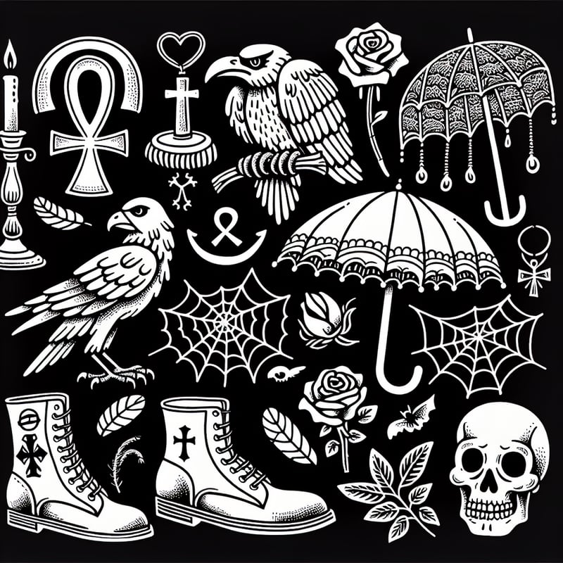 White Line Art Gothic Doodle Clipart