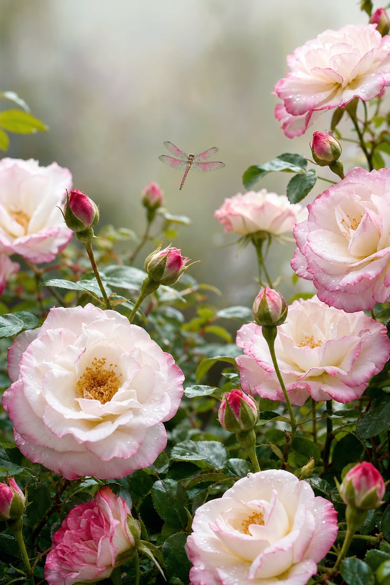 Photorealistic Dragonfly and Rose Art